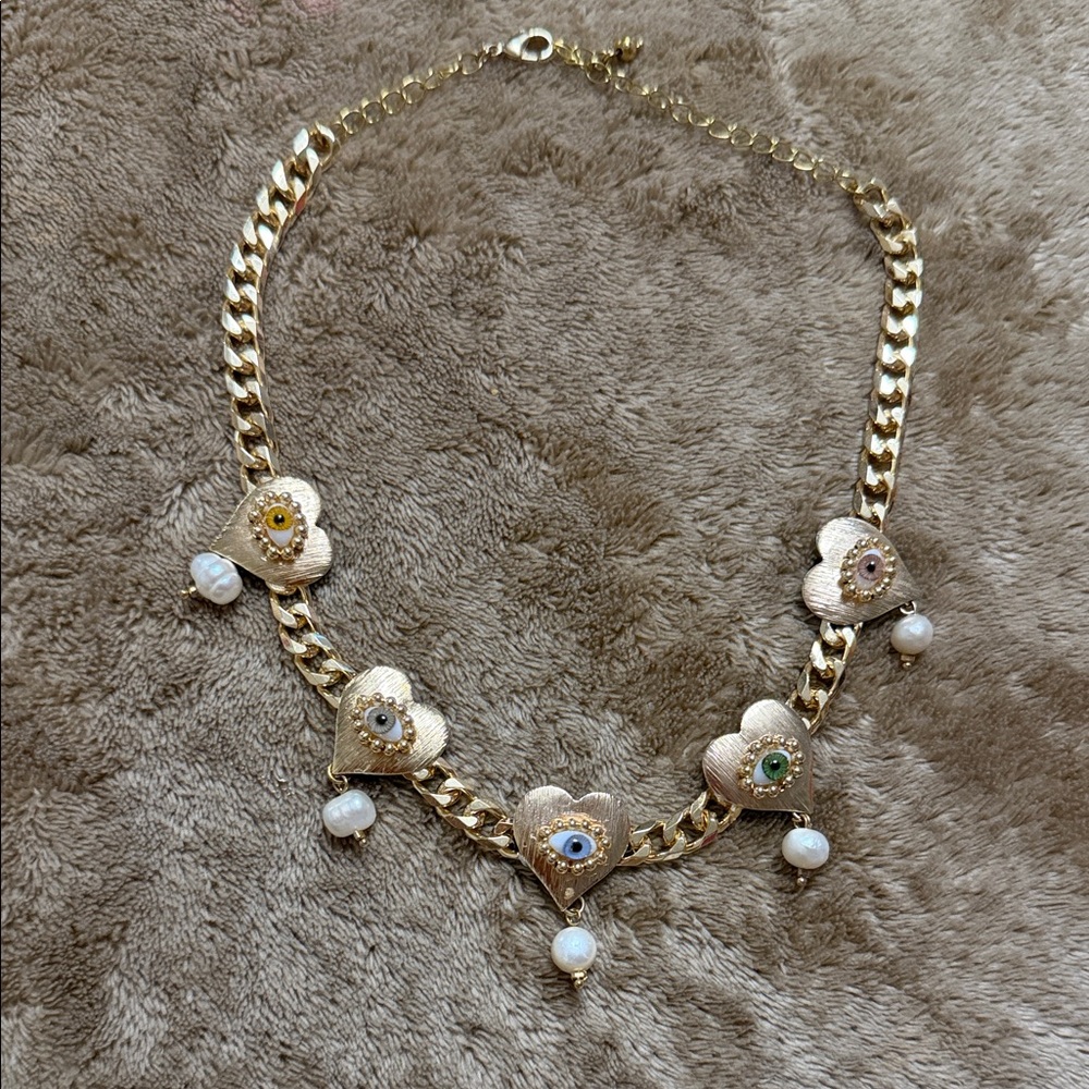 Gold Heart Charm Necklace with Colorful Accents